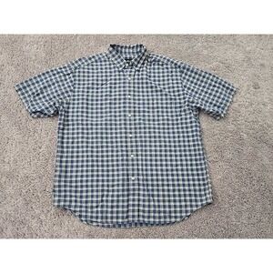 Eddie Bauer Button Up Shirt Mens L Blue Plaid Short Sleeve Chest Pocket Casual